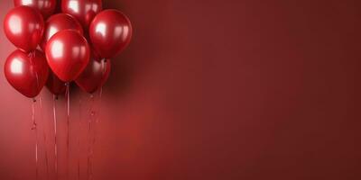Red balloons on a red background, with space for text. The banner is red. Generative AI photo