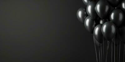 black balloons on a black background, with space for text. The banner is black. Generative AI photo