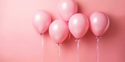 Pink balloons on a pink background, with space for text. Banner pink. Generative AI photo