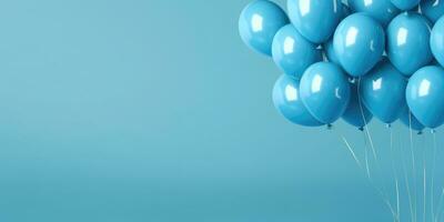 blue balloons on a blue background, with place for text. The banner is blue. Generative AI photo