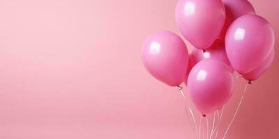 Pink balloons on a pink background, with space for text. Banner pink. Generative AI photo