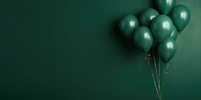 Green balloons on a green background, with space for text. The banner is green. Generative AI photo