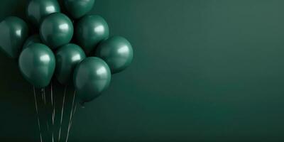 Green balloons on a green background, with space for text. The banner is green. Generative AI photo