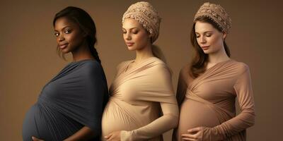 beautiful pregnant girls of different nationalities. Generative AI photo