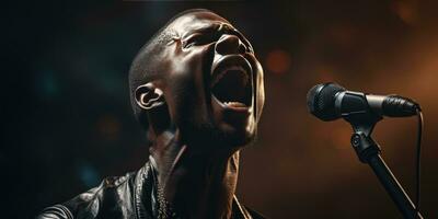 africano hombre canta en karaoke generativo ai foto