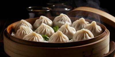 Dumplings close-up. Delicious food in the restaurant. Generative AI photo