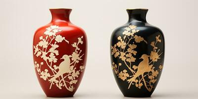 Antique Chinese vases on a light background, oriental art. Generative AI photo