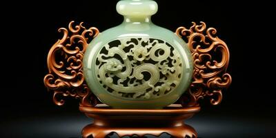Close-up of Chinese jade vases. Generative AI photo