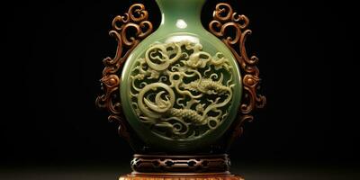 Close-up of Chinese jade vases. Generative AI photo