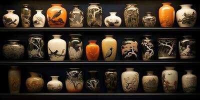 Beautiful Chinese vases, national patterns and drawings. Generative AI photo