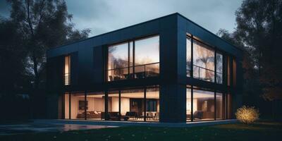 3D Modern house. Scandinavian style. Neutral colors. Minimalism. Generative AI photo