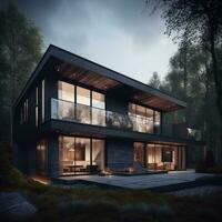 3D Modern house. Scandinavian style. Neutral colors. Minimalism. Generative AI photo