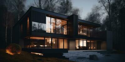 3D Modern house. Scandinavian style. Neutral colors. Minimalism. Generative AI photo