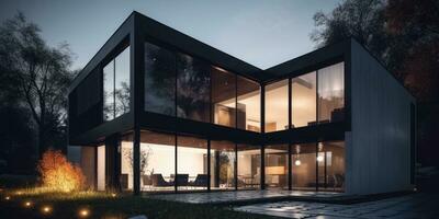 3D Modern house. Scandinavian style. Neutral colors. Minimalism. Generative AI photo