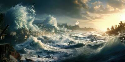 natural disaster tsunami, flood, storm. Generative AI photo
