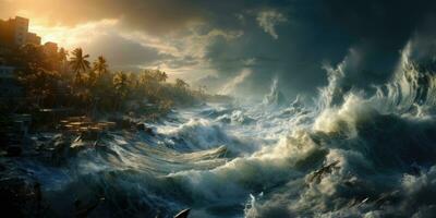 natural disaster tsunami, flood, storm. Generative AI photo