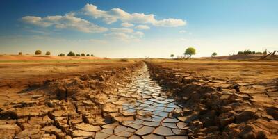 sequía, agua y ecología problema. agua escasez. generativo ai foto