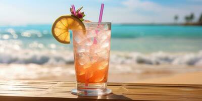 cóctel en el playa. naranja cóctel con hielo. generativo ai foto