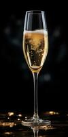 A glass of champagne on a dark background. Celebration drink.Generative AI photo