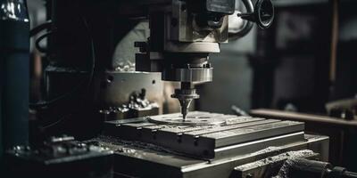 milling machine close-up, metal processing. Generative AI photo