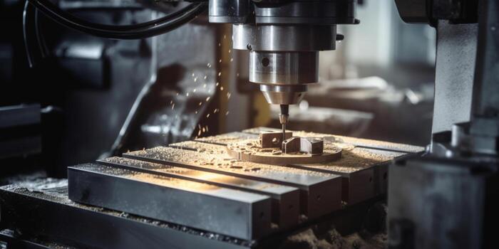 milling machine close-up, metal processing. Generative AI photo