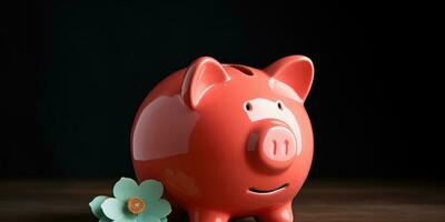 Pink piggy bank, money theme. Generative AI photo