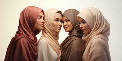 retrato de muchachas de diferente nacionalidades en hiyab generativo ai foto