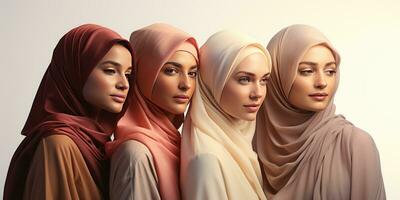 portrait of girls of different nationalities in hijab. Generative AI photo