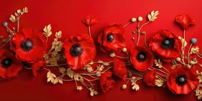 Poppy day. Memory of all the soldiers who died in wars involving Great Britain. Generative AI photo