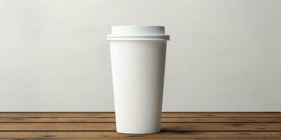 Cup for coffee or tea. Place for text. Generative AI photo