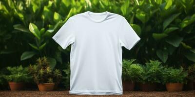 White t-shirt mockup. Place for text. Generative AI photo