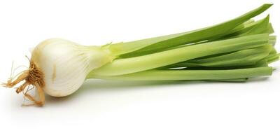 Onion green close-up on a white background. Generative AI photo
