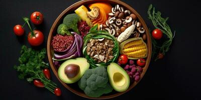 Vegetables on a dark background. Generative AI photo