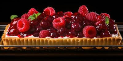 Raspberry pie. Appetizing pie close-up. Fruits. Generative AI photo