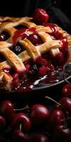 Cherry pie. Appetizing pie close-up. Cowberry. Blueberry. Generative AI photo