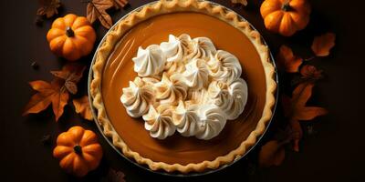 Appetizing pumpkin pie. Pie close-up. The theme of cooking and autumn. Generative AI photo