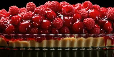 Raspberry pie. Appetizing pie close-up. Fruits. Generative AI photo