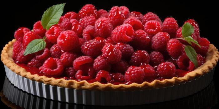 Raspberry pie. Appetizing pie close-up. Fruits. Generative AI photo