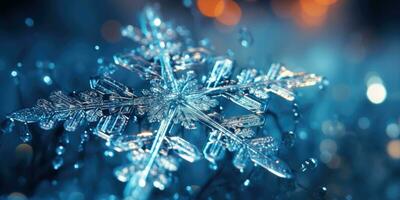 Beautiful macro photo of a snowflake. Winter. Generative AI