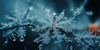 Beautiful macro photo of a snowflake. Winter. Generative AI