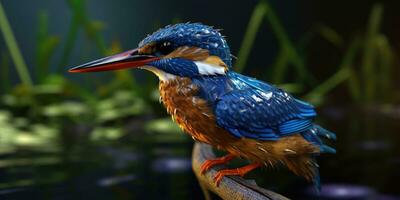 Bright image of a kingfisher in the forest. Ornithology. Generative AI photo