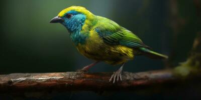 pájaro de cabeza verde oriol en un rama de cerca. generativo ai foto