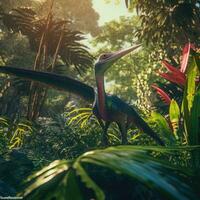 brillante imagen de un pterasaurio selva. fantasía mundo. dinosaurio. generativo ai foto