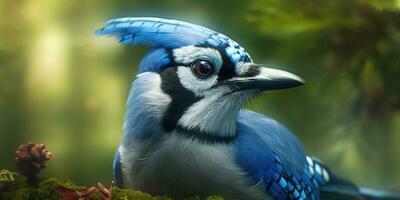 azul arrendajo en un rama. pájaro en el bosque. ornitología. generativo ai foto