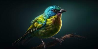 Bird green-headed oriole on a branch close-up. Generative AI photo