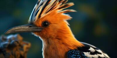 Hoopoe bird on a branch close-up. Generative AI photo