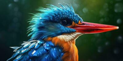 Bright image of a kingfisher in the forest. Ornithology. Generative AI photo