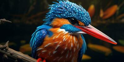 Bright image of a kingfisher in the forest. Ornithology. Generative AI photo