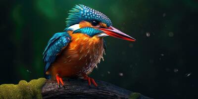 Bright image of a kingfisher in the forest. Ornithology. Generative AI photo