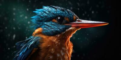 Bright image of a kingfisher in the forest. Ornithology. Generative AI photo